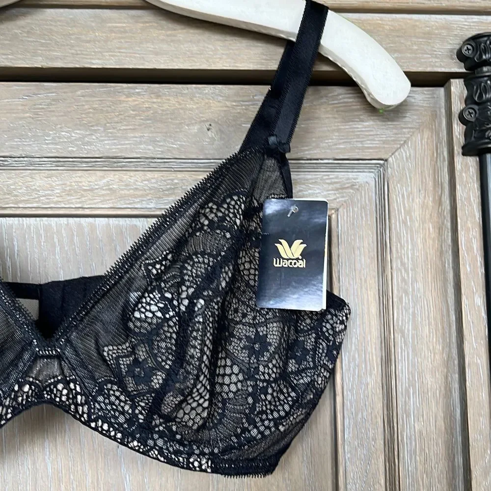 Wacoal Take The Plunge Underwire Bra Black Lace 34 DD New
